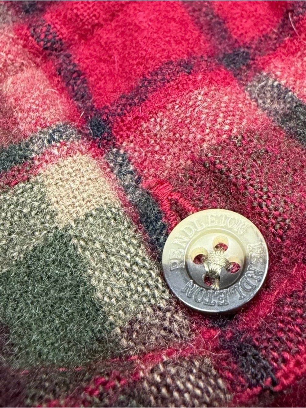 Vintage Pendleton Board Shirt Men Large Long Red Green Plaid Wool Collar Flannel - Picture 4 of 9